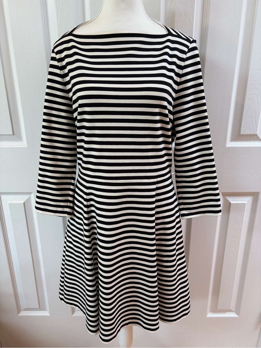 Kate Spade Broome Street Black and White Stripe Boat Neck Mini Dress Size L